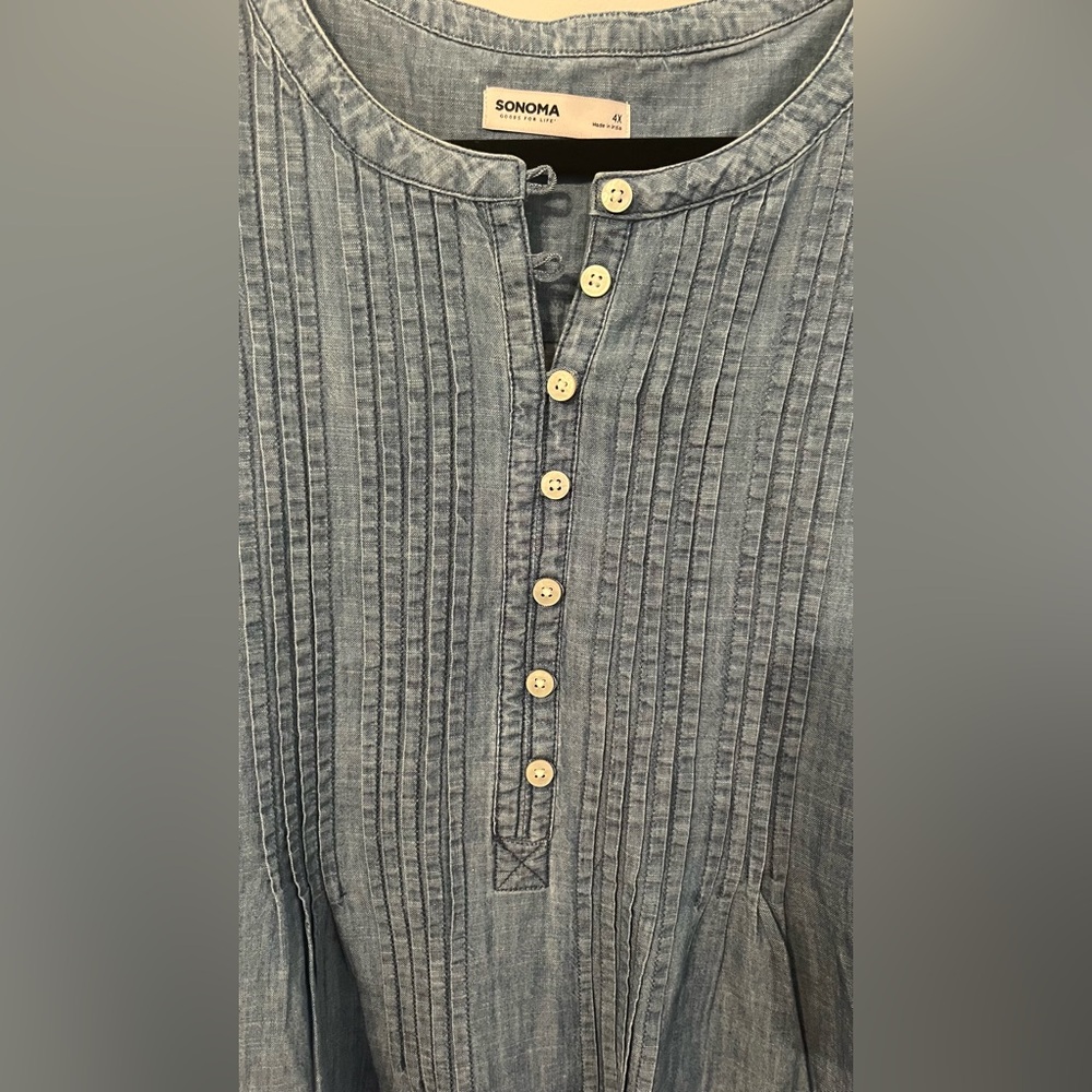 Sonoma Light Denim Textured Button-Front Dress - Picture 2 of 7